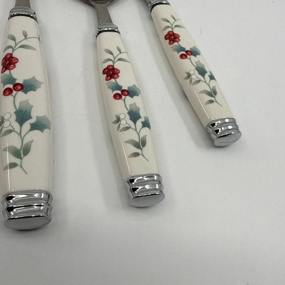 Pfaltzgraff Winterberry Hostess Serving Utensil Set 5 Pc White Handle Holly Berr